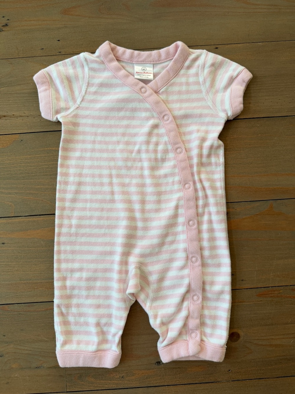 Hanna Andersson Pink & White Striped Baby One-Piece - 3-6 Months